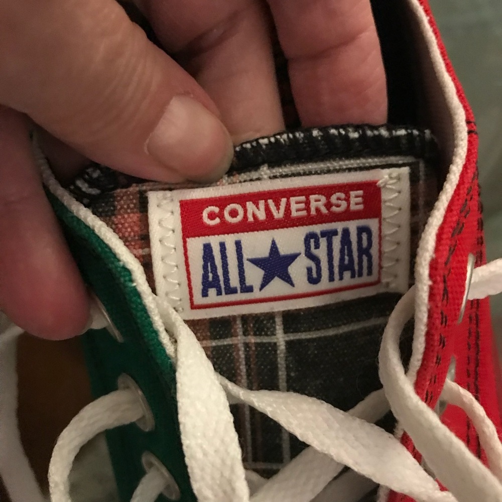 CONVERSE All Star Canvas Low Top Christmas Sneakers *Red, Green & Plaid* - Picture 9 of 12